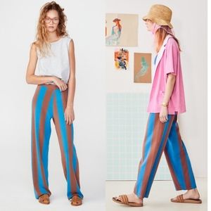 NWT KULE (Anthropologie) Natasha Teal Blue & Brown Striped knit Pants, Sz S
